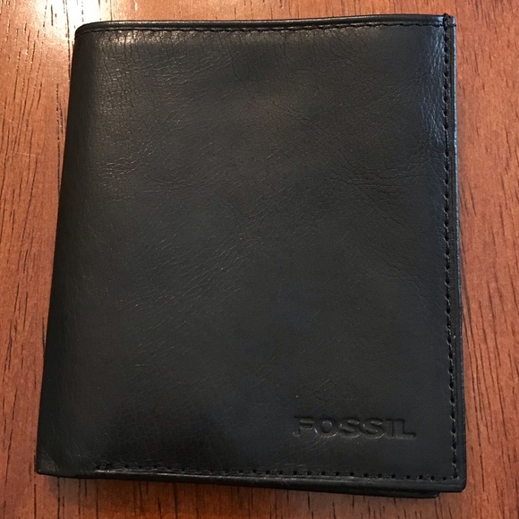New FOSSIL Wallet Front Pocket Billfold Black Leather card slim small travel - Picture 7 of 8